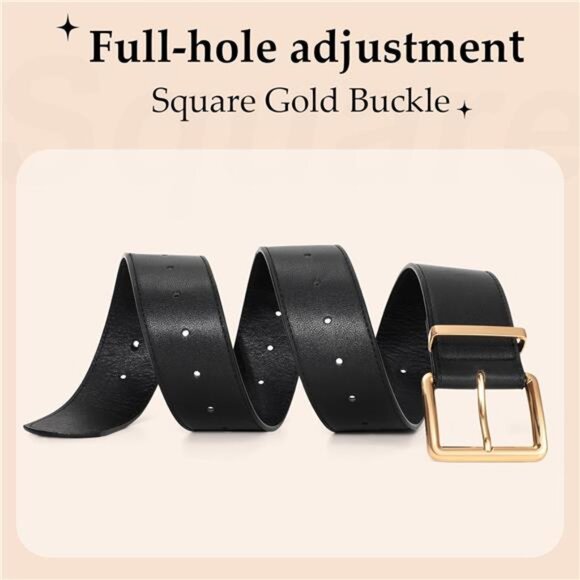 Women Wide Brown Belt for Dresses Fahion Thick Suede Belt with Big Gold - Picture 4 of 5